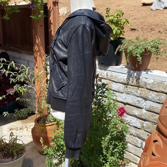 Genuine Leather Hooded Bomber Jacket
